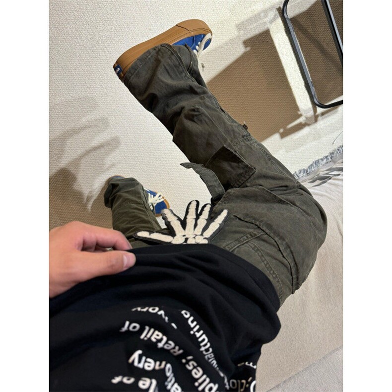 【有货】军绿色绑带工装裤男潮牌美式高街vibe裤子直筒D713LL-P60,男装休闲裤,星座1007（原301D）