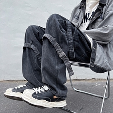 春季韩版潮流ins工装阔腿直筒裤美式复古潮牌牛仔裤男K6101-P50，男装牛仔裤，星座512-2