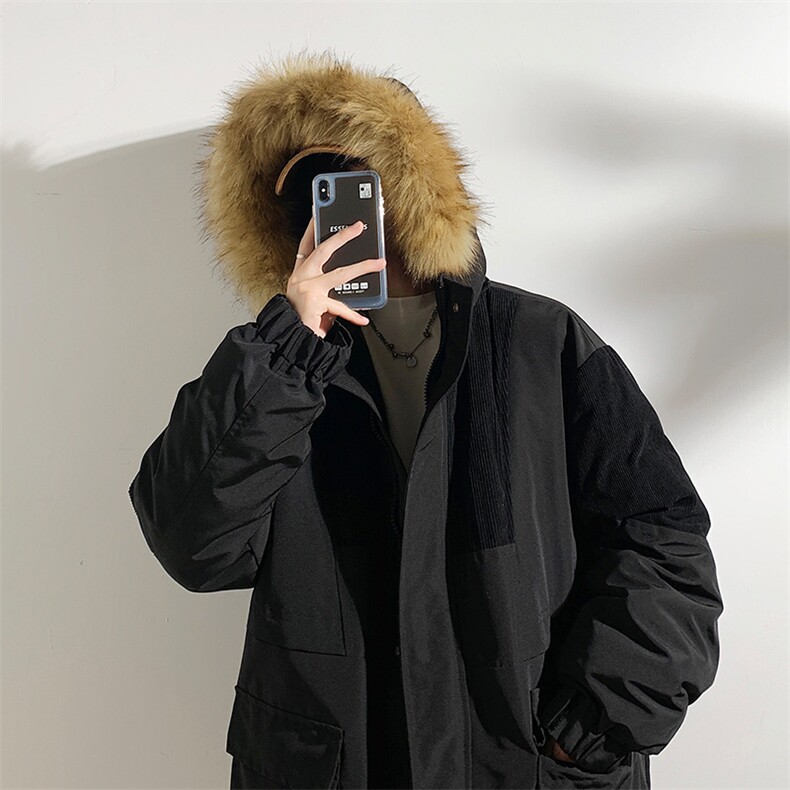 港风2026新品冬季宽松撞色棉服派克服毛领冬装加厚外套D009-P145,男装棉衣,星座717