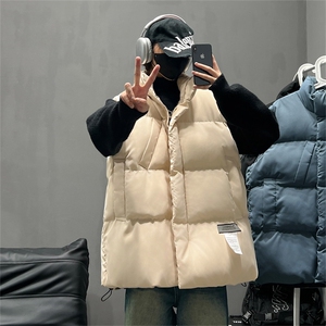 美式贴标立领棉服马甲男款冬季加厚宽松潮流休闲无袖坎肩背心外套图片