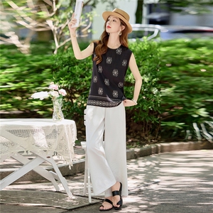 复古印花翻领T恤女夏季韩版休闲宽松年轻款妈妈薄款小衫上衣潮图片