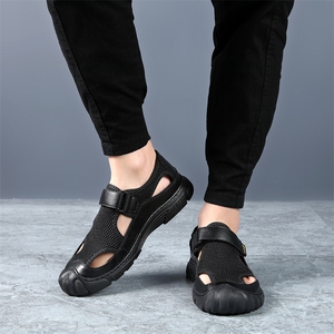 2024夏季新款真皮透气网面休闲皮鞋男士包头凉鞋潮流户外沙滩鞋男图片