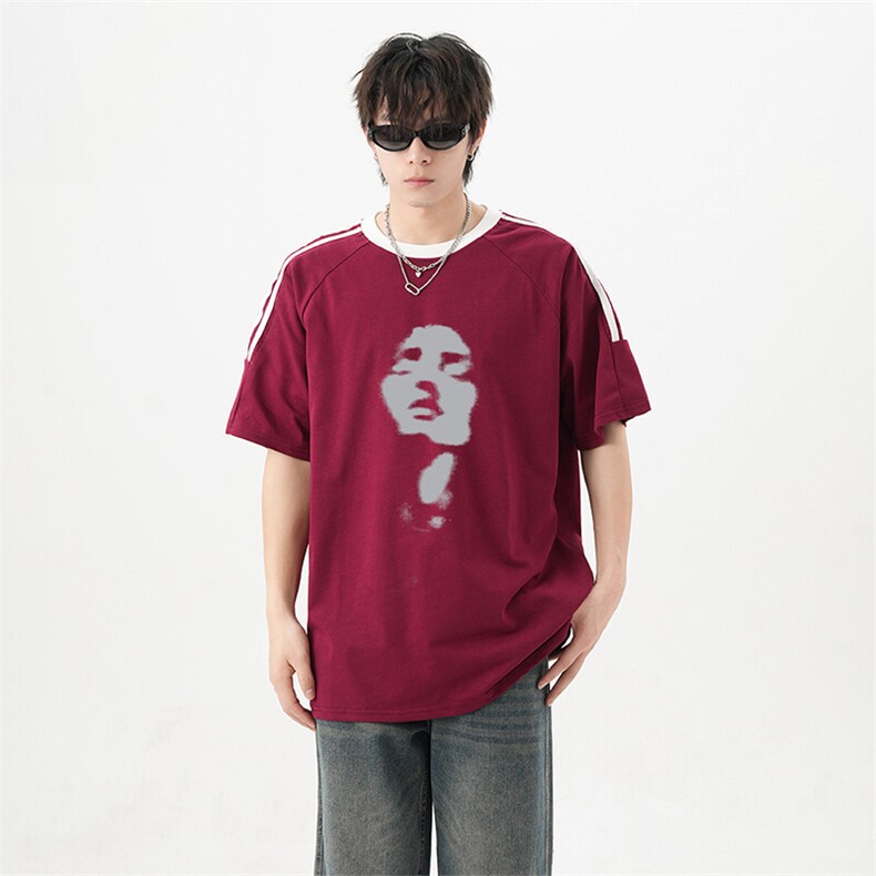 可48小时发货支持抖音得物来样二开重磅美式高街纯棉织带短袖T恤，男装T恤，电商A486