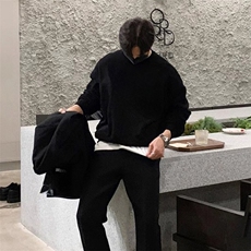 抖音得物高品质二开支持退换25秋冬美式宽松曼巴纯色圆领卫衣Y77，男装卫衣，电商A486