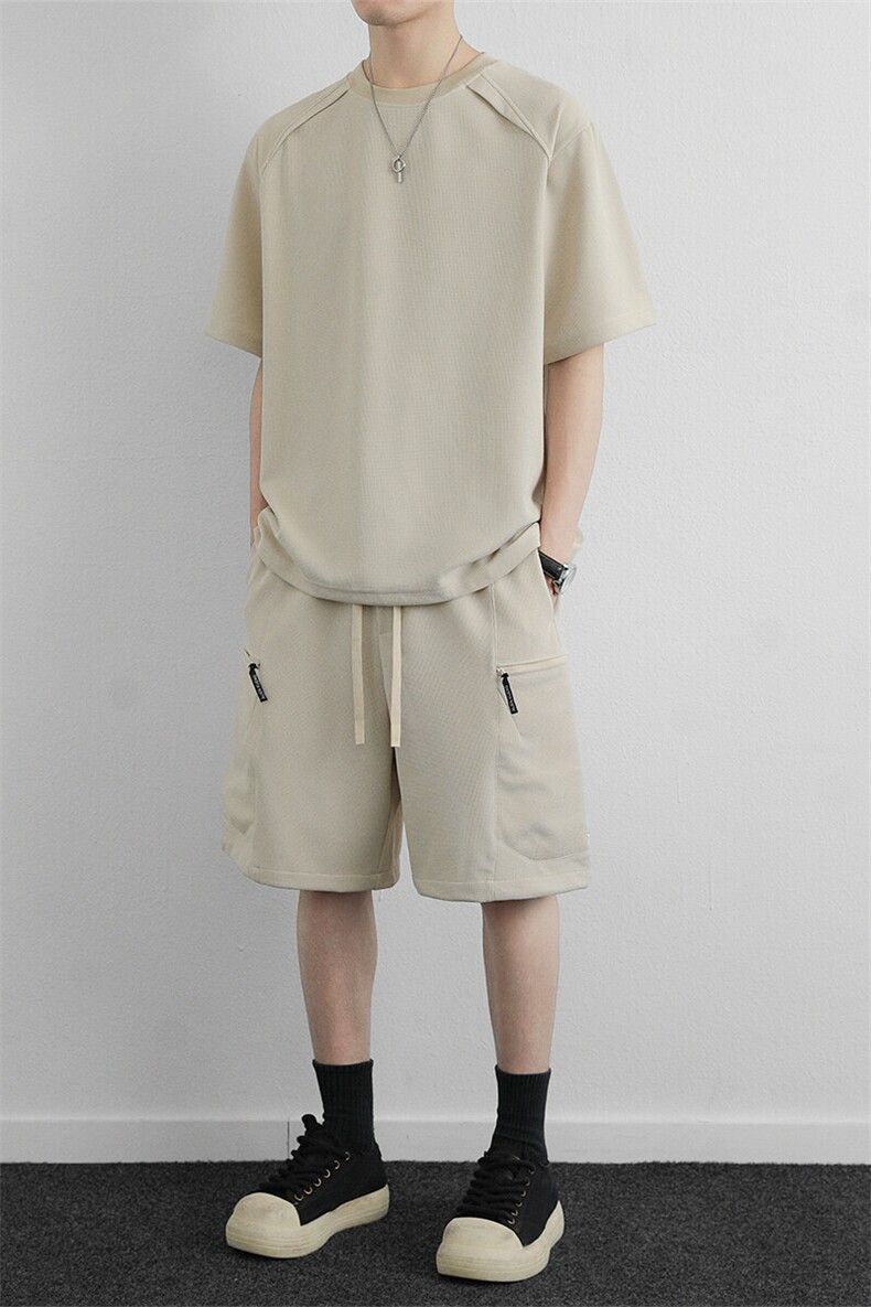 高端时尚休闲套装2026新款夏季工装短裤休闲运动服两件套男装,男装休闲套装,星座914