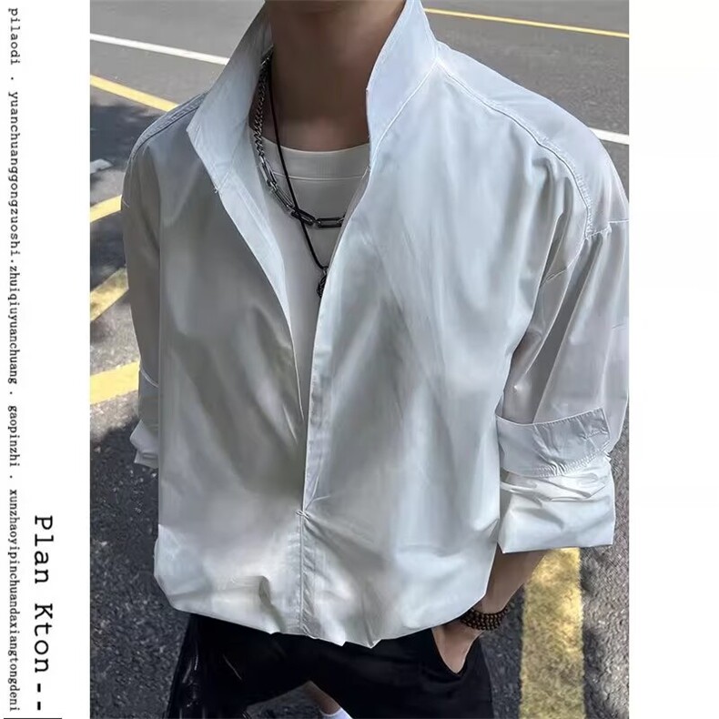 秋款男衬衫假两件设计长袖衬衣立领休闲个性小众上衣CS063P55，男装衬衫，星座1013-1