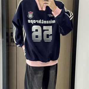 复古拼色运动球衣风卫衣男女长袖T恤宽松外套卫衣网图WYH05-p42