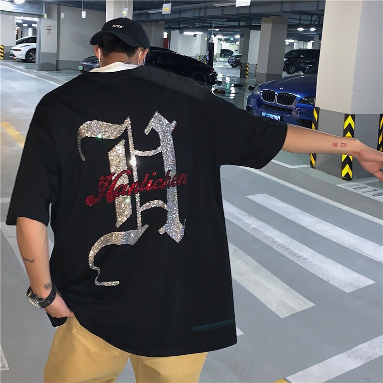 T恤潮流圆领男港风烫钻2026夏季新款短袖时尚B299-X5316-P45-控68,男装T恤,电商A061-1