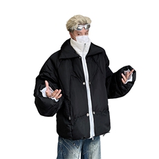 冬PU皮小众光亮面双层加厚宽松棉服立领面包服金属纽扣假两件棉衣，男装棉衣，星座505-2（原电商A260-1)