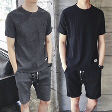 男士短袖裤休闲套装运动青年韩版潮流冰丝两件2021新款DS139TP70，男装T恤，电商A102