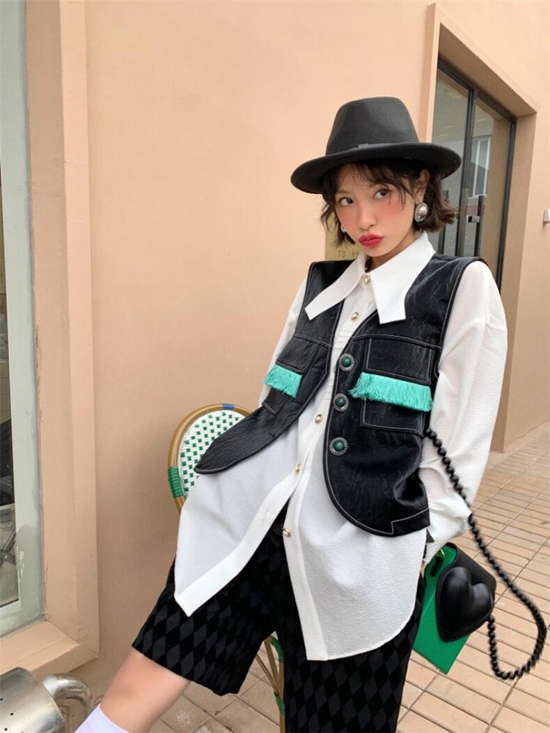 流苏口袋复古马甲，女装马甲，YOUER DENG