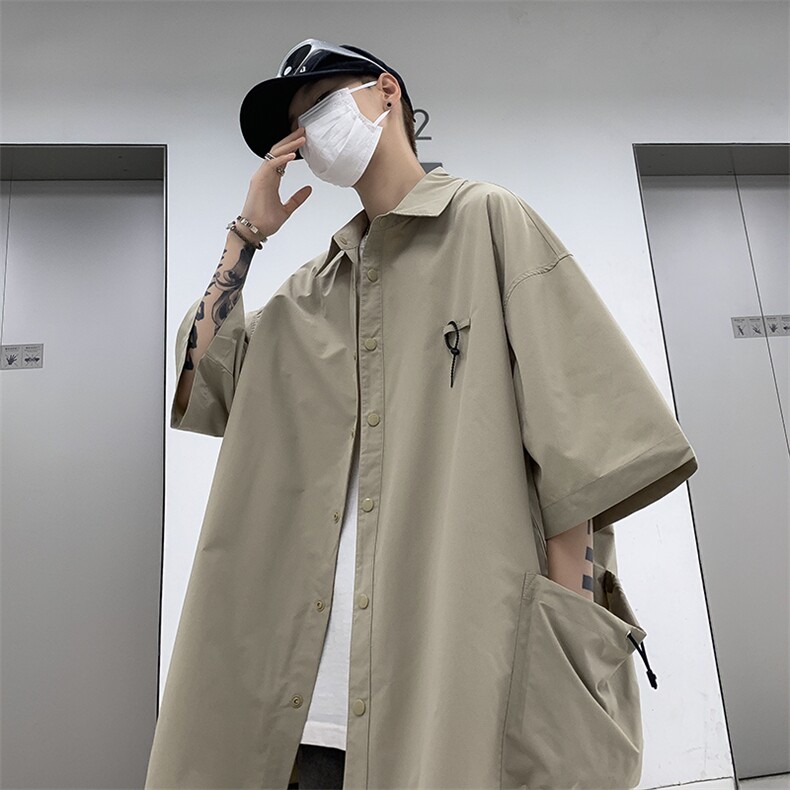夏季日系翻领大口袋短袖衬衫男士设计感休闲美式衬衣CS036-P35,男装衬衫,星座308B-1
