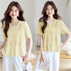 现货2025夏新款时尚气质优雅休闲减龄修身透气刺绣女神短袖衬衣，女装衬衫，木子恋