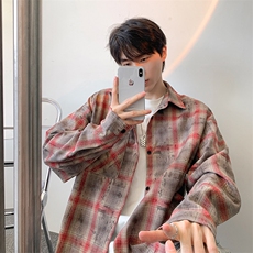 衬衫男春季新款港风宽松大码磨毛扎染格子长袖衬衣CS6635-P38，男装衬衫，星座214-3