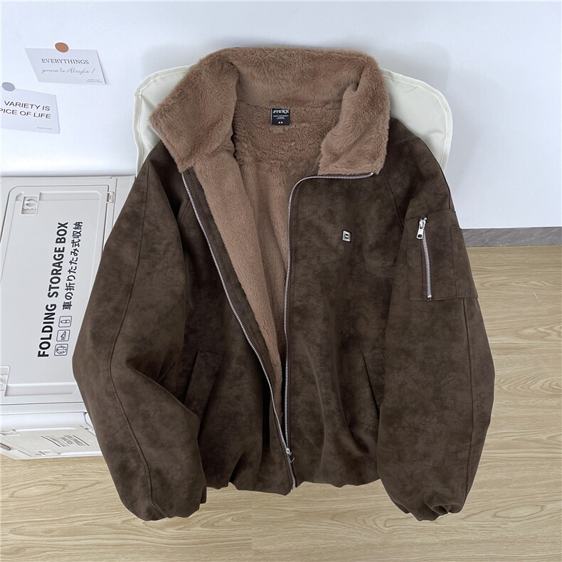 冬季加厚拼接潮牌街头美式pu皮加绒翻领保暖棉服外套,男装皮衣,星座410-7