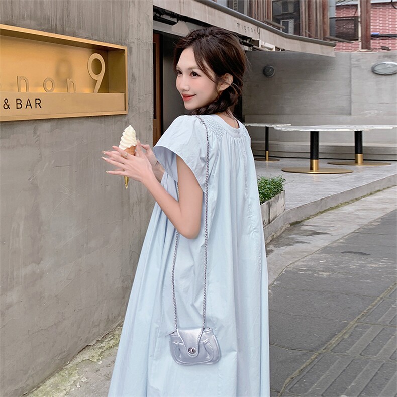 2025年夏季新款简约圆领褶皱RF2C290-5855#-P110K165,女装连衣裙,蝶眷