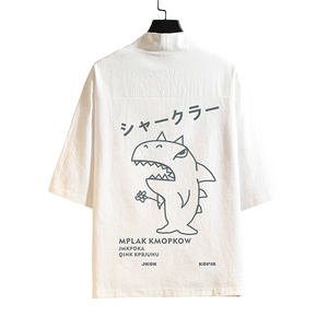 HF59092-P40风汉服男开衫外套七分袖道袍 砖墙挂拍图片