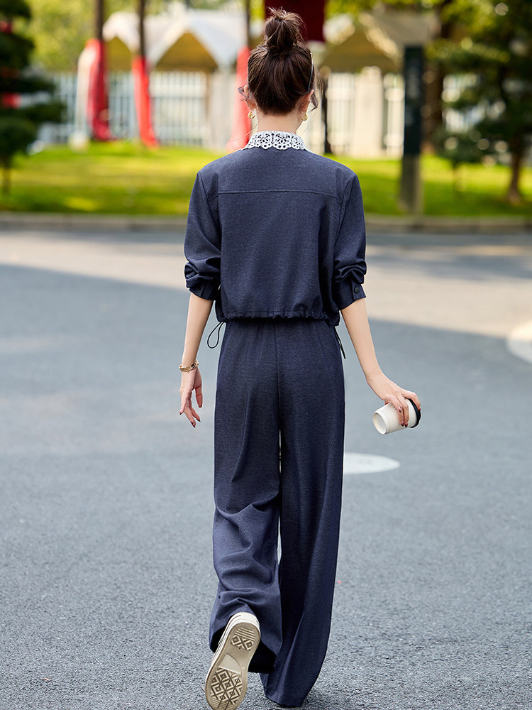 现货-休闲时尚套装女2025春秋新款洋气减龄气质百搭阔腿裤两件套,商品下架区,然然