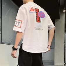 2024夏季字母印花圆领短袖t恤男潮牌宽松半袖潮流ins上衣DT12P30，男装T恤，电商A086