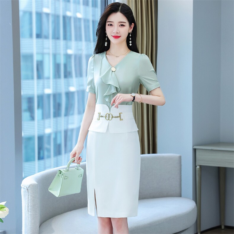 2023年夏季时尚潮流韩版荷叶边拼接上衣+半身裙两件套,女装套装/套裙,时尚俏佳人