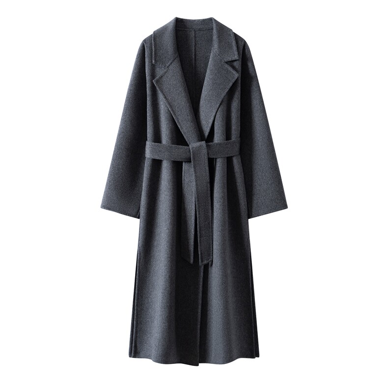 2025年秋季羊毛双面呢时尚百搭通勤简约侧开衩大衣,女装毛呢外套,织美生