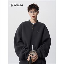 美式2026年春秋新款半纽扣卫衣男潮牌圆领宽松上衣chic港风卫衣男，男装卫衣，星座715-4