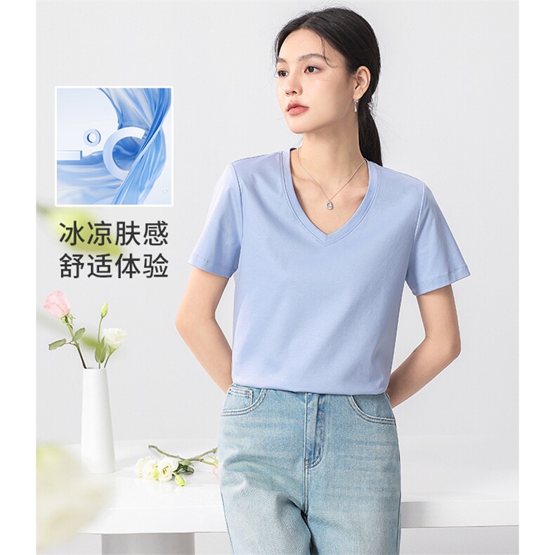 凉感丝光棉T恤女宽松简约基础款圆领V领U领显瘦短袖防晒T,女装T恤,拓晨羊绒