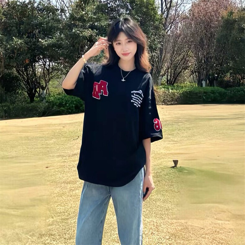 万针全刺绣工艺抖音得物高品质260克重磅纯棉双纱美式高街短袖T恤,男装T恤,电商A486-1