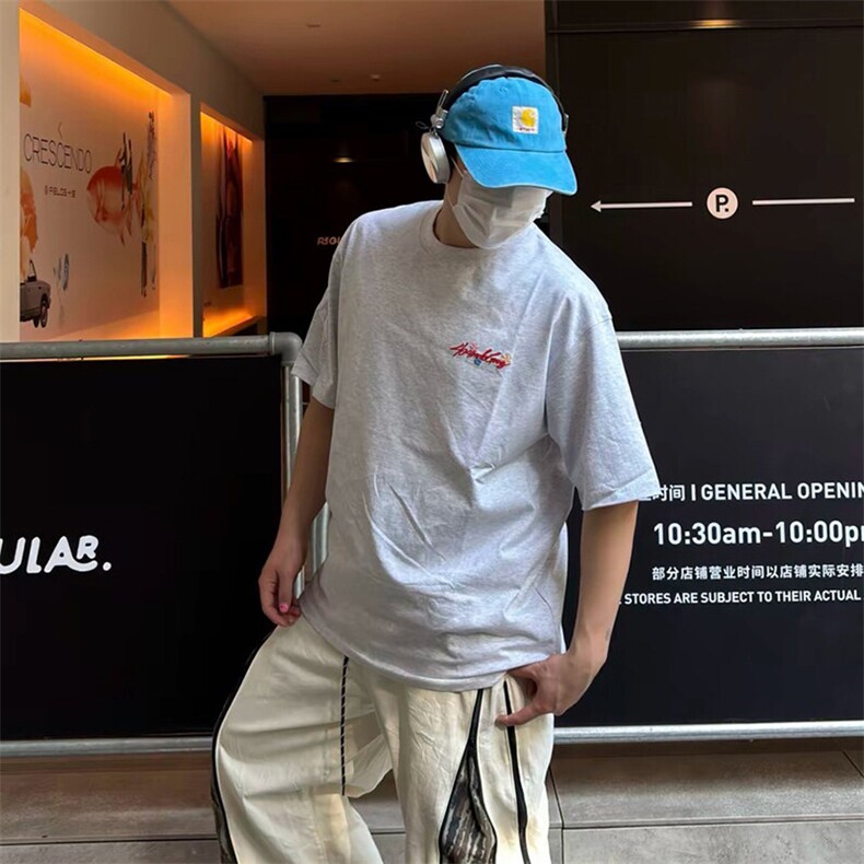 万针全刺绣工艺抖音得物高品质260克重磅纯棉双纱美式高街短袖T恤,男装T恤,电商A486-1