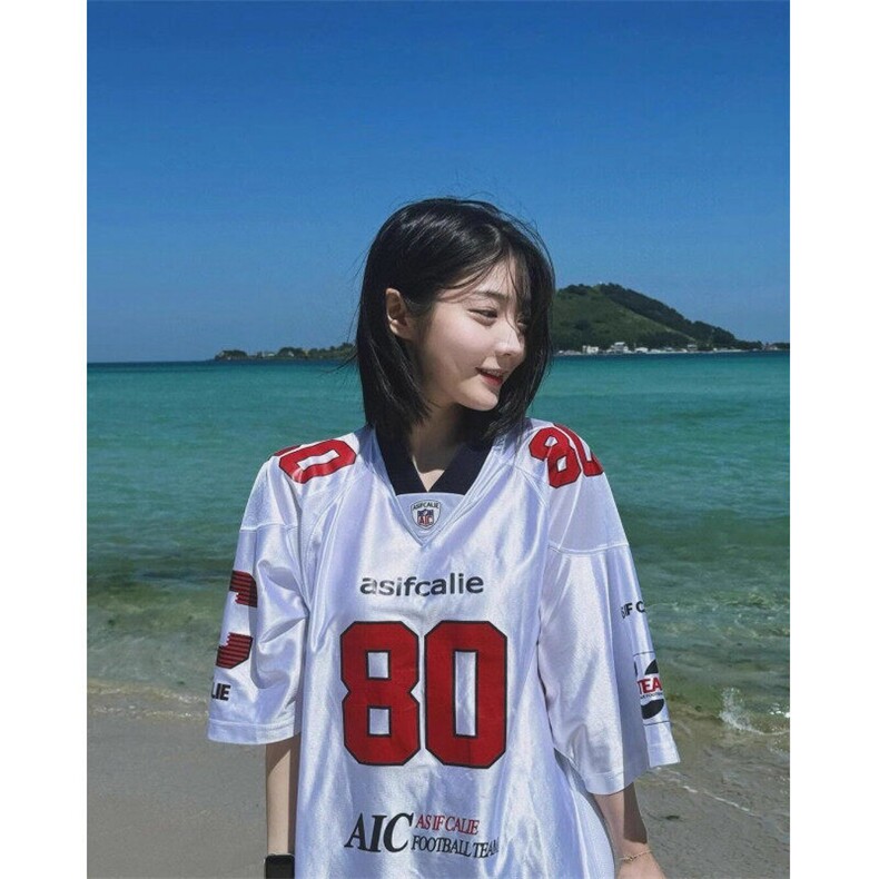 夏季新款小众美式复古印花宽松短袖球衣T恤街头运动休闲T恤TX194，男装T恤，星座1116A（原606A-3）