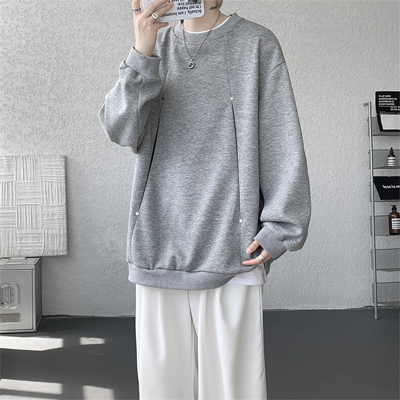 WY10152-特P45控78小众撞色拼接破缝假两件大码男大码情侣卫衣,男装卫衣,电商A059