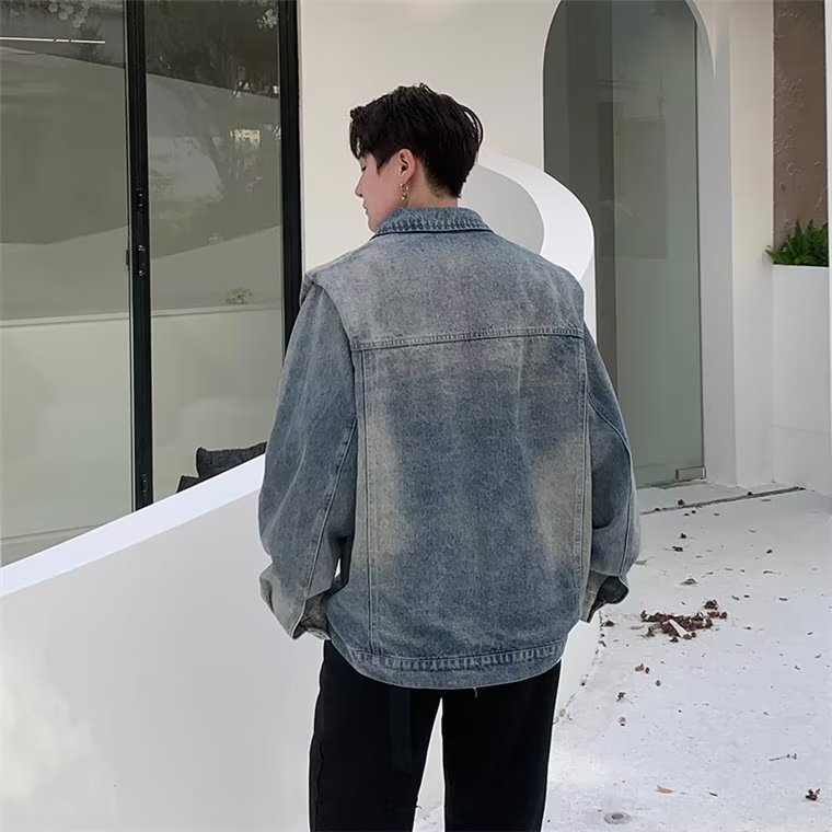 N1220-P65美式复古水洗垫肩牛仔夹克男女日系潮牌百搭情侣工装,男装夹克,电商B323A