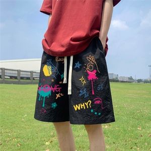 港风23新款夏季时尚百搭宽松印花松紧腰短裤五分裤A6252P25控38图片