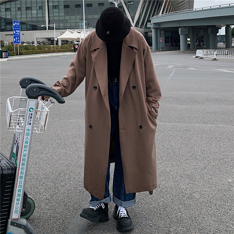 Q2094长款毛呢过膝垂感呢子大衣男2024新款冬季风衣外套P138,男装风衣,电商C306-1