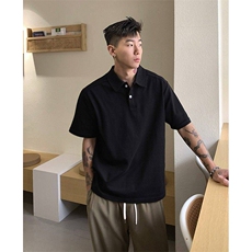 得物抖音高品质二开珠地网眼透气面料纯色宽松短袖T恤翻领POLO衫，男装T恤，电商A486