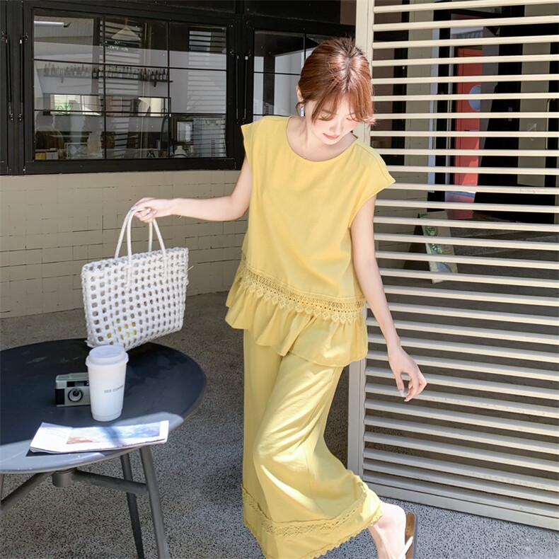 主推重工艺拼接蕾丝女夏新款休闲减龄穿搭两件套A2608-139-K218，女装套装/套裙，美静678