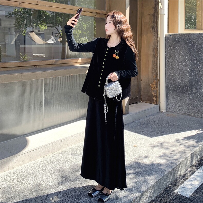 无袖马甲半身裙两件套女2025秋季新款洋气百搭休闲时尚坎肩套装,女装套装/套裙,2D148