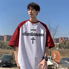1港风插肩袖设计T恤大码M-5XL美式潮短袖T恤男DT8795P28控49，男装T恤，星座226-2