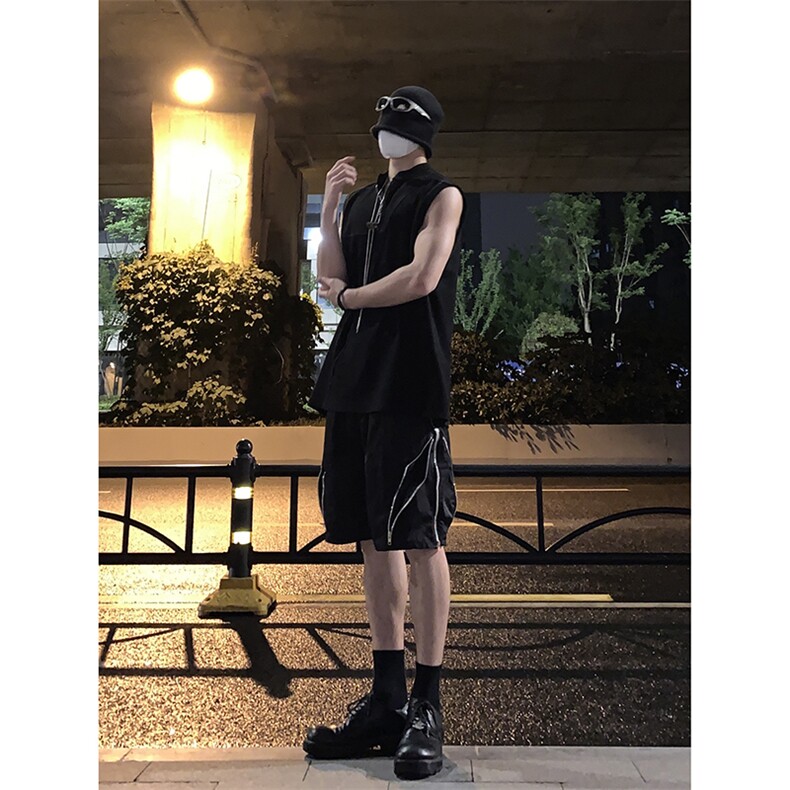 B221美式ins高街暗黑小众拉链休闲短裤五分裤LK23058-P55控78,男装休闲裤,电商B221