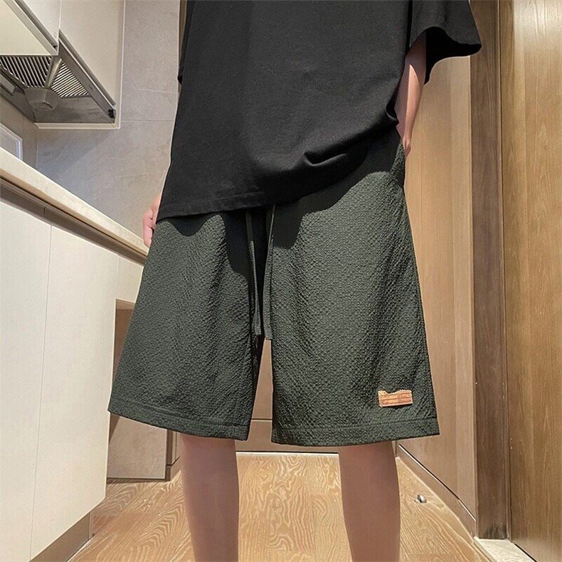 泡泡纱短裤男夏季潮牌美式速干沙滩裤冰丝休闲五分裤宽松百搭裤子,男装休闲裤,星座506A