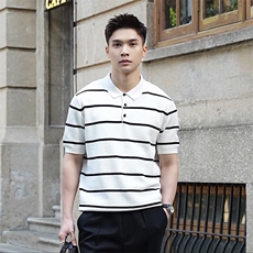 辛璞『cleanfit松弛美学黑白纱线菱格肌理男短袖POLOCL1120-P55，男装针织衫/毛衣，星座1012-1