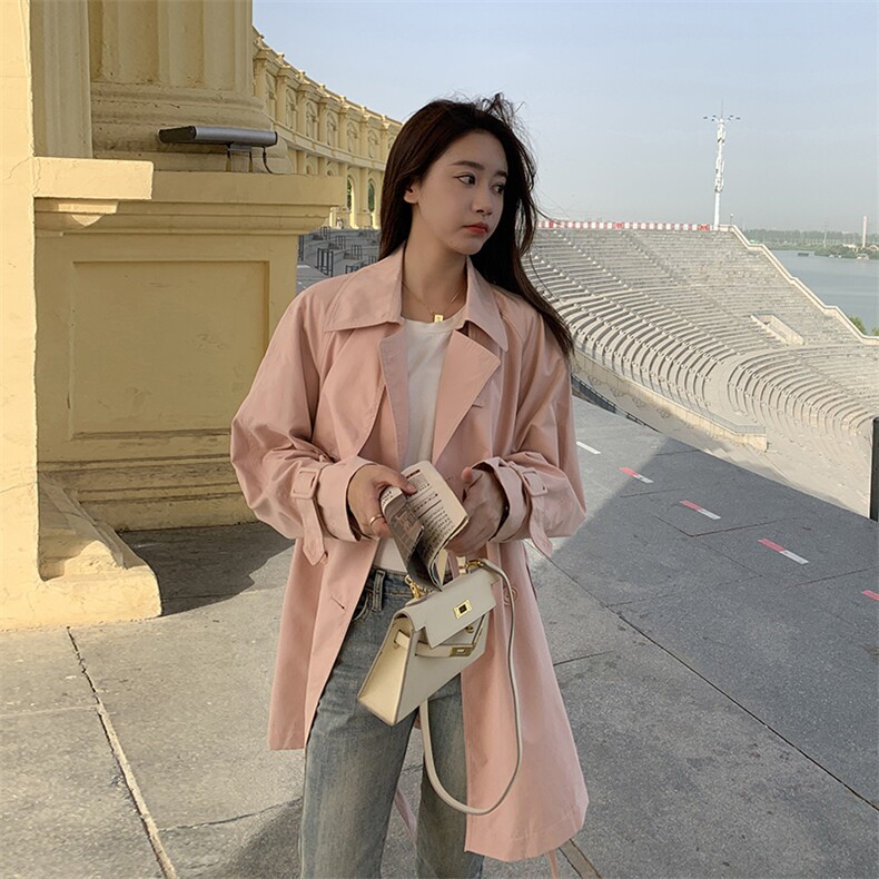 高级感超好看粉色风衣外套女春秋2025年新款小个子中长款少女大衣,女装风衣,2C037