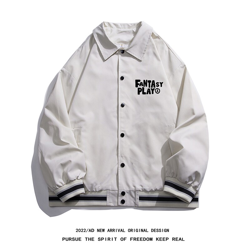 白底春季时尚潮流字母印花翻领棒球服百搭夹克外套G725P65控88,男装夹克,电商A247-1