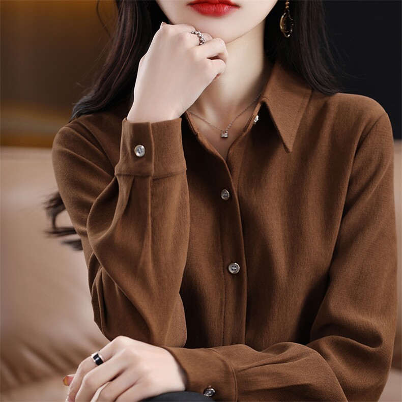 2025年春季长袖单排多扣翻领纯色干练百搭衬衫,女装衬衫,明成直播供货