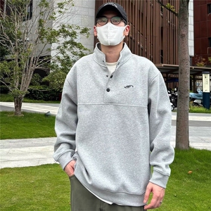 日系复古重磅宽松立领卫衣男美式工装开胸纽扣套头外套图片