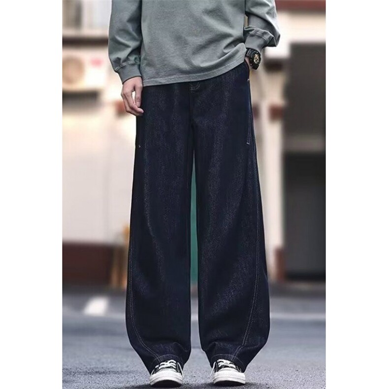 复古深蓝色阔腿弯刀裤情侣秋冬款百搭宽松休闲牛仔裤NB109,男装牛仔裤,星座1116A（原606A-3）