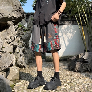 短裤男夏季美式复古拼接五分裤潮牌宽松大码XZ102B-1DK2409P35图片