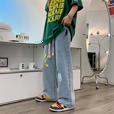 夏季宽松直筒休闲阔腿裤男新款韩版潮流涂鸦牛仔裤K3445-P42，男装牛仔裤，星座512-3