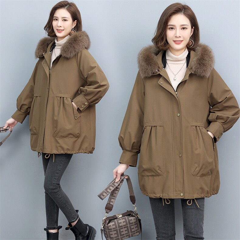派克服女2021新款冬濑兔毛内胆可脱卸皮草外套中长款，女装派克服，衣之秀