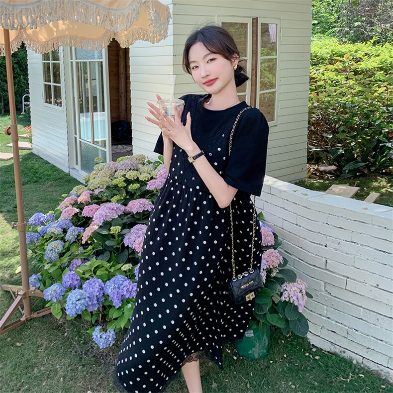 气质减龄穿搭波点背带裙女夏2025年新款宽松连衣裙长裙假,女装连衣裙,2C129